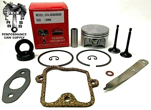 Lil Red Barn 50mm Piston & Valve Rebuild Kit for Stihl BR500, BR550, BR600 & BR700 Replaces 4282 030 2003 4-Mix Engine Standard Bore OEM Replacement Kit with Washer and Feeler Gauge