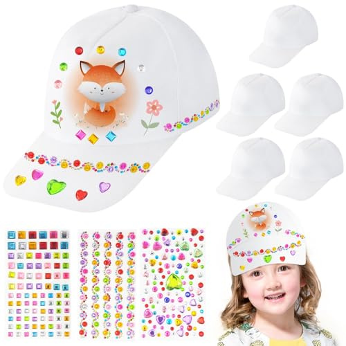 Hpbaggy 6 Pezzi Cappellini da Baseball per Bambini, Berretto Graffiti Fai da Te, Bianco Cappellino da Baseball per Bambini, Cappelli e Cappello con visiera Regolabile e Ragazzi e Ragazze