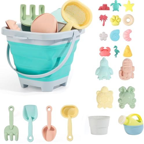 Marypaty Juguetes de Playa Set para Niños, de Juguetes Arena para niña la Playa, 11 Piezas de Playa Conjunto de Juguetes Playa Bebe con Cubo de Arena Plegable (Style A)