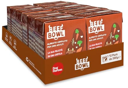 Dog Heroes Cibo Umido per Cani Manzo (60%) | Ingredienti freschi e naturali | Senza cereali | Alimentazione completa e bilanciata | Multipack 12x390g