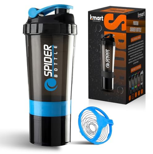 Roe Tenpo Protein Shaker Bottle 500ml with Extra Compartment | BPA-Free Protein Bottle Shaker for Protein Shakes | Leak Proof & Dishwasher Safe | Protein Shake Gym Bottles for Men & Women (Blue)