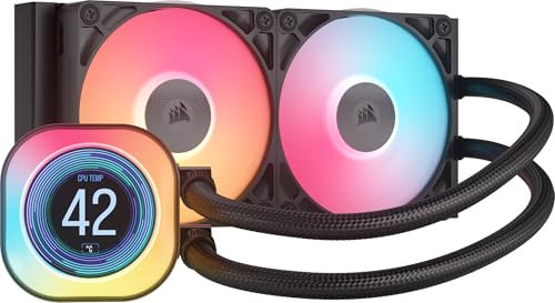 Corsair iCUE LINK TITAN 240 RX LCD Liquid CPU Cooler – 240mm AIO – Low-Noise – FlowDrive Cooling Engine – Intel LGA 1851/1700, AMD AM5/AM4 – 2x RX120 RGB Fans – iCUE LINK System Hub Included – Black