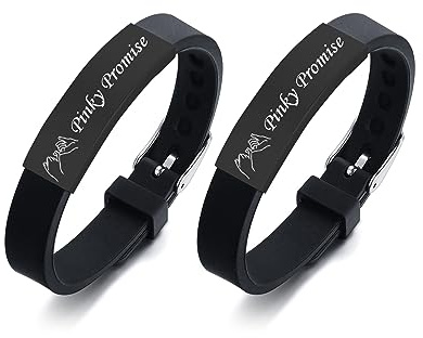 MZZJ Yin Yang Tai Chi Yoga Couple Bracelet Set 12MM Silicone Black Stainless Steel ID Adjustable Belt Buckle Cuff Bracelet for Boyfriend Girlfriend,Friendship Gift for Best Friend,Black+Rose Pink