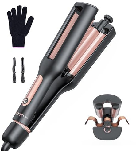 4 In 1 Regolabile Piastra Onde per Capelli - 22/25/32/38mm Piastra Onde per Onde da Spiaggia, Onde Naturali, Onde d'acqua, Onde da Sirena, Antiscottature, Display Digitale, 4 Temperature, Rosa