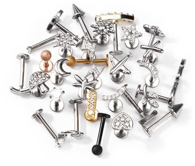 OUFER Body Piercing 16G Labret Lip Stud Bar Flat Back Earring 8mm Random