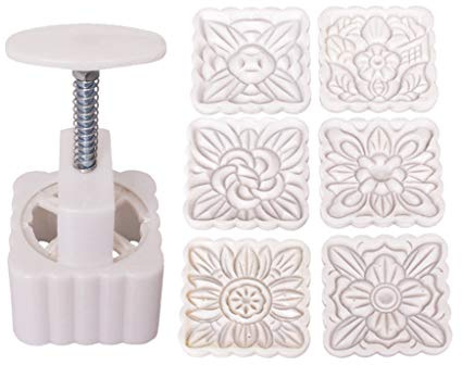 Molde de pastel de luna de 150 g, 6 piezas, estampado de flores cuadradas, prensa manual, para pasteles y pasteles