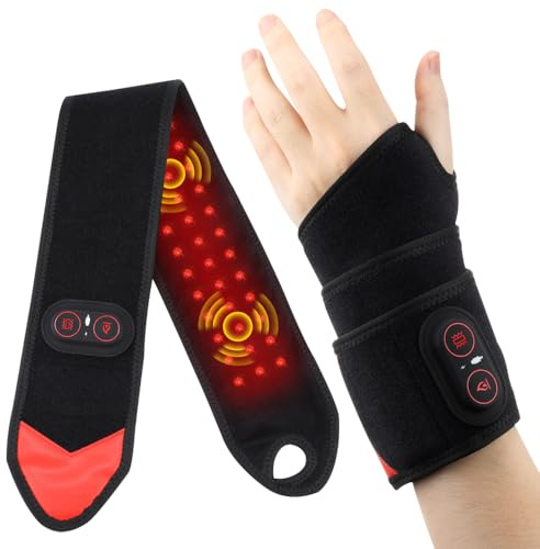 SGZIOO Heated Wrist Support, Cordless Heating Pad for Wrist, Hand Massager for Arthritis, 3 Heats and 3 Vibrations Modes, Red Light Heated Wrist Brace, Wrist Warmers for Wrist, Hand, Ankle, Knee