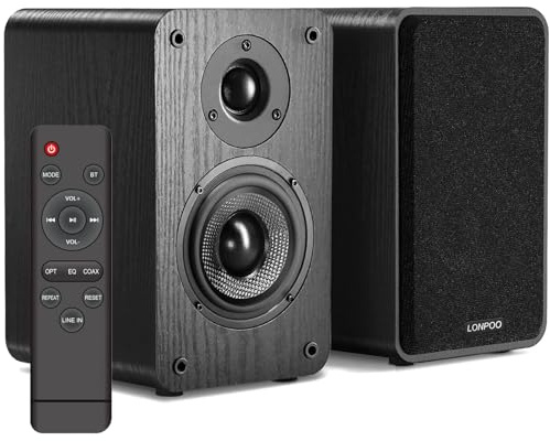 LONPOO Powered Bookshelf Speakers - Wireless 100W RMS Bluetooth with eARC - Powerful Home Music System - Home Theater Systems, Studio Monitors