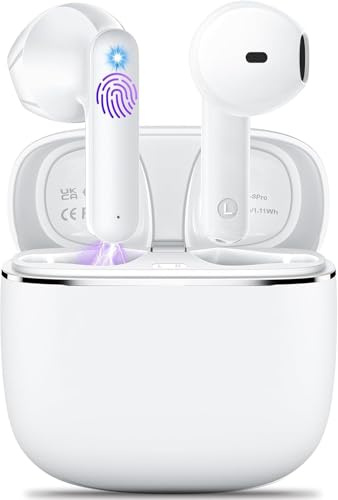 Générique Écouteurs sans Fil,Bluetooth sans Fil,Temps de Lecture de Cycle 30h Casque avec boîtier de Charge et Microphone, stéréo,oreillette Bluetooth sans (Blanc Kaki)