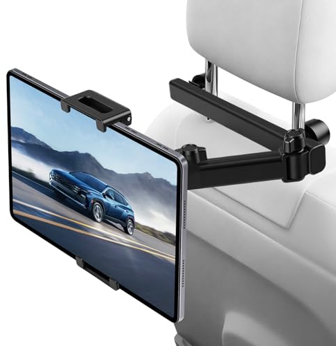 Romon Soporte Tablet Coche con Estructura Triangular Estable, Extensible Y Rotación 360°, Compatible con 4-12,9 Pulgadas, para Vehículos con Reposacabezas
