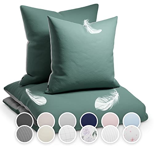 sleepwise Bettwäsche 200x200 Winter Bettwäsche 3tlg - ÖKO-TEX, Traumhaft Weich, Atmungsaktiv, Bügelfrei & Knitterfrei, Bettbezug Set aus weicher Mikrofaser mit 2x 80x80 cm Kissenbezüge, Graugrün/ Grau