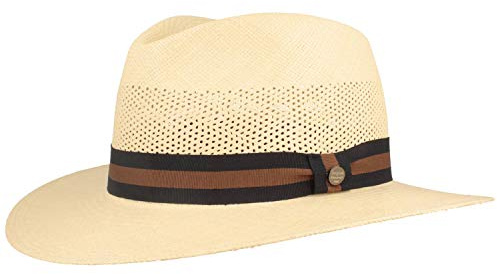 Bred original Panamahatt, stråhatt, sommarhatt av Ecuador, traditionell handgjord med ventilerad krona, natur, XXL