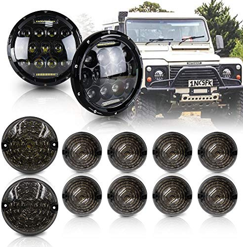 NSLUMO Fanale a LED rotondo completo da 17,8 cm, per fendinebbia, retromarcia, luce laterale anteriore compatibile con Defender 1990-2016 Smoke Lens