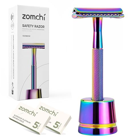 Safety Razor for Women,Safety Razor with 5 Blades,Women Razor with a Delicate Box,Free of Plastic (Stand Style Rainbow Razor)