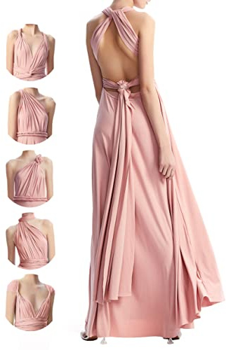Abiti infiniti per damigelle d'onore,Abiti da sposa per le donne,Abito avvolgente lungo maxi convertibile multiway abiti, Dusty Rose, Taglia Unica