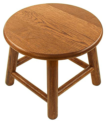 CONSDAN 9-Inch Round Step Stool for Adults & Kids, USA Grown Solid Oak Hardwood Ottoman, Sturdy Small Foot Stool for Kitchen, Bedside, Nursery, Shoe Changing, Plant Stand, Fully Assembled (Chocolate)