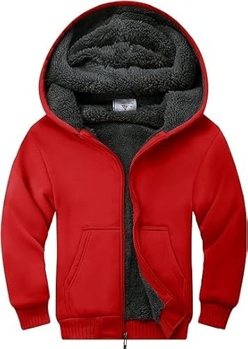 JACKETOWN Felpe Ragazzi Cappuccio, Felpa con Cappuccio per Bambini con Cerniera Sweatshirt Hoodie Vestiti Giacca Sportiva in Pile per Bambini Maniche Lunghe(0051 Rosso 2XL)