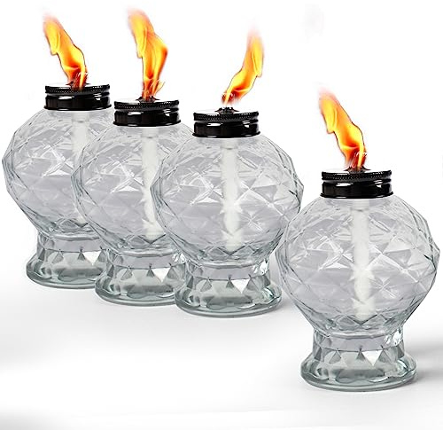 tewei 4 Pack Clear Table Top Light Torches Outdoor, Mini Glass Torche Lanterns Light for Outside, Easy to Refill Citronella Torches for Garden Patio Yard Party