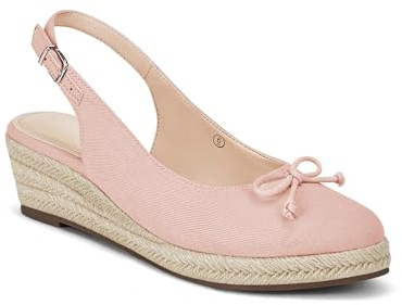 Coutgo Womens Closed Toe Espadrilles Wedges Shoes Platform Slingback Mid Low Heel Canvas Bow Dress Sandals, Pink, Size 7.5