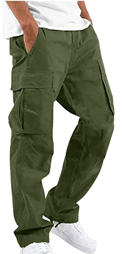 YAOHUOLE Mens Cargo Lounge Pants Loose Fit Beach Trousers Lightweight Yoga Comfy Army Green M