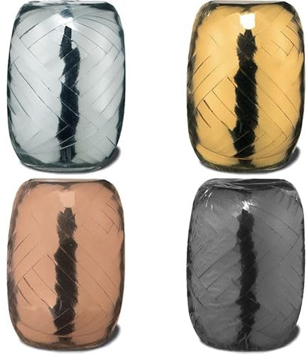 Playflip 4 Rollen metallic Geschenkbänder Schleifenband Kräuselband Gold, Silber, schwarz, roségold