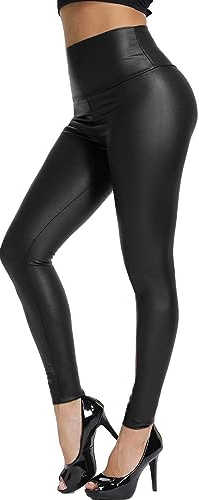 Olasfa Damen Leder Leggings High Waist Thermo Winter Kunstleder Hose Hohe Taille Lederoptik Strumpfhosen Hüfthoch Coated PU Bleistifthose für Frauen
