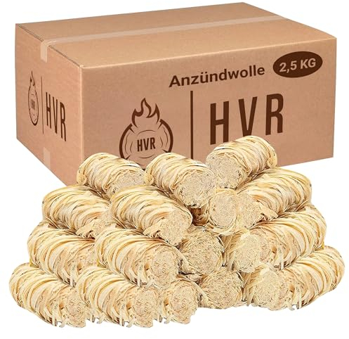 HVR 400 Stück Anzündwolle mit gratis ca. 15 Stück Streichhölzer – FSC-Zertifizierte Holzwolle – Umweltfreundlicher Grillanzünder - schnelles Anzünden und Lange Brenndauer - Made in Germany