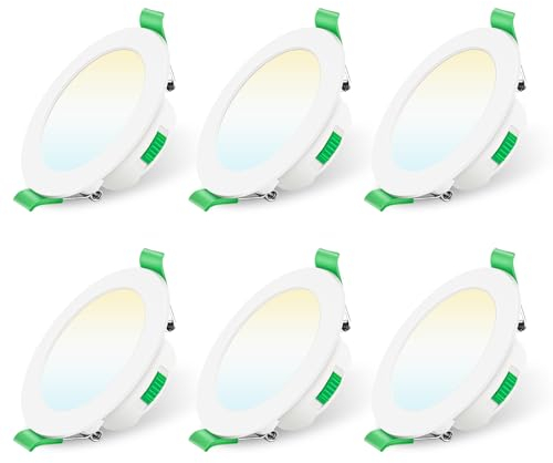 ALUSSO Downlight LED Techo Empotrable Regulable, 7W IP44 Focos Interior Techo Empotrado 3000K 4000K 6500K Ajustable, Ultradelgado 29mm, φ67-75mm, Ojos de Buey Baño Salón, 6 Pack
