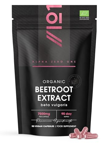 Organic Beetroot Extract Capsules 7500mg - High Strength Beetroot Supplement - 90 Vegan Capsules (3 Months Supply) Resealable and Recyclable Pouch by Alpha01