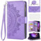 Asuwish Mobile Phone Case for Vivo V21 5G Case with Strap and Film Screen Protector Card Slot Foldable Leather Flowers Wallet Stand V 21 4G Zip Mobile Phone Cases Protective Phone Case Purple