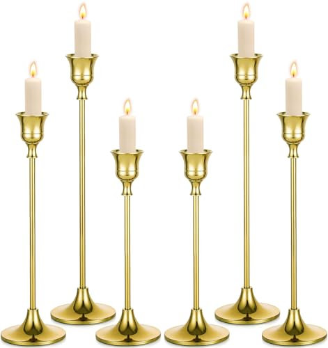 Vautvis Candelabro, Porta Candele, Set Di 6 Portacandele Natalizio 19,5/23,3/27,2 CM, Candelabro Natalizio Oro, Porta Candele Da Tavolo, Portacandele Oro In Metallo