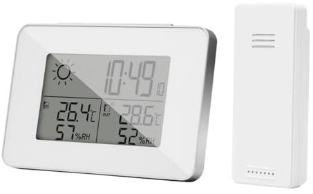 Homcoice Estación Meteorológica inalámbrica con sensor exterior, DCF Reloj controlado radio, Termometro Higrómetro interior/exterior con pronóstico del tiempo animado, alarma, función repetición