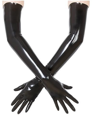 Schwarze långa latexhandskar för damer och män, våtlook handväskor av naturkautschuk cosplay Kostüm Party Clubwear