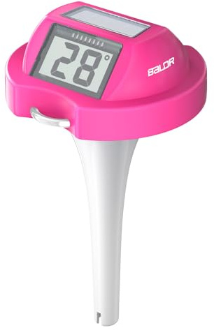 Baldr Termómetro para piscina, flotante, de fácil lectura, alimentado por energía solar, digital, termómetro de piscina con pantalla LCD dual (Rosa)