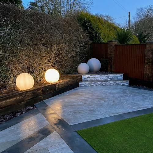 LightLogic Sphère lumineuse Ø39 cm – Éclairage de jardin avec douille E27 – IP65 – Lampe décorative pour extérieur – Effet pierre naturelle – Borne lumineuse sur secteur
