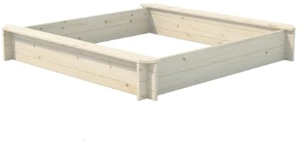 Mega Holz Sandkasten mit Sitzflächen MEGALINO M 117x117x19 cm - Kindersandkasten aus Kiefer mit Sitzflächenrand - Outdoor Sandkiste aus Massivholz für den Garten - 100% Natürliches Holz - sehr robust