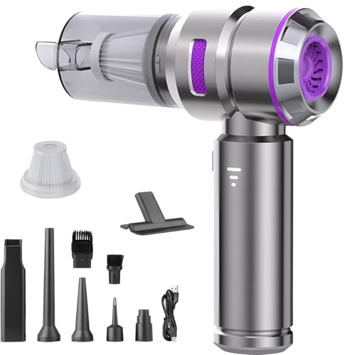 Semflagree Handheld Mini Vacuum 4 in 1 Cordless, 23000PA Powerful Strong Cyclonic Suction USB Rechargeable Portable Car Vacuum Cleaner Car Cleaner for Pet Hair, Home, Office, Kitchen(Silver Purple)