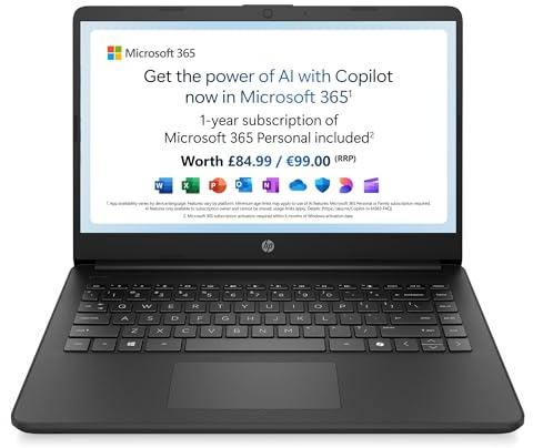 HP 14s-dq3001na Intel Celeron N4500 Dual-Core 4GB RAM 64GB eMMC 14 HD LCD Windows 11 Home S Laptop USB-C HDMI WiFi 6 Lightweight - Black - BM2T8EA#ABU