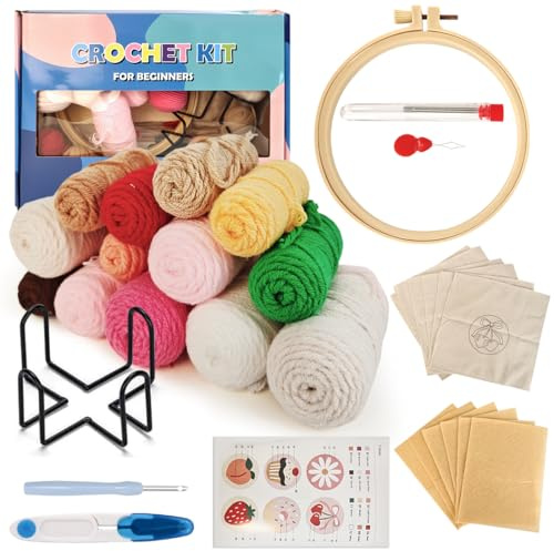 Wapasezyar 6-delars stansad nålset, jul gör-det-själv underlägg set vuxna, Embroidery startset pysselsaker med broderiram, trä för nybörjare och barn