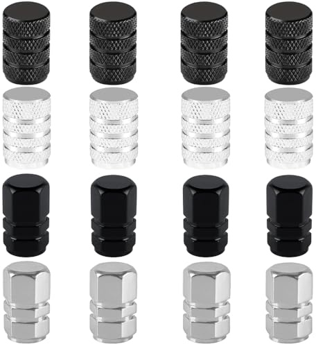 YFTRFR 16 Tapones Válvulas de Neumáticos, Aleación de Aluminio Metálicos Antipolvo Resistentes a la Corrosión para Coche, Bicicleta, Motocicleta, Scooter eléctrico,Cochecito(2 Color)