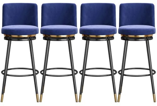 Moderna barstolar set om 4, sammetsbänkstol med metallram och stoppning, klädd snurrpall for matsal, hemmabar(Blue,65cm(25.6in))