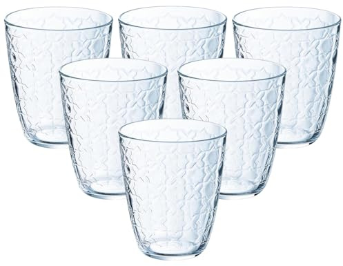 UNIQUE HOME LIVING Drinking Tumbler Glasses Set of 6, 300ml Criss-Cross Pattern Clear Glass Tumbler Set Water Gin Cocktail Soda Juice Drinking Glassware for Home, Restaurants, Parties
