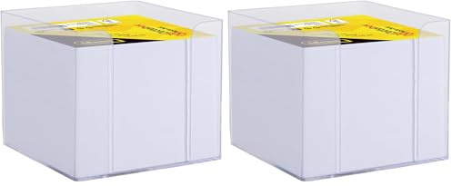 Idena 11184 - Scatola per appunti, trasparente, 9 x 9 x 8 cm, con blocco note da 700 fogli, carta FSC-mix in colore bianco (Confezione da 2)