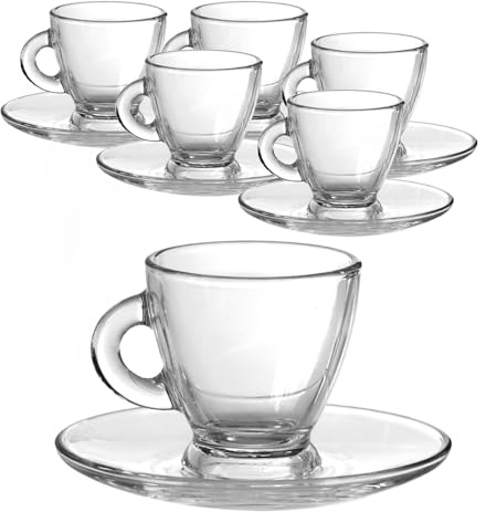 MAURY'S IL NUMERO UNO DEL RISPARMIO Set Tazzine da Caffè - Trasparenti, con Piattino, in Vetro, 95 cc, Elegante, Espresso - 6 x 6,5 cm