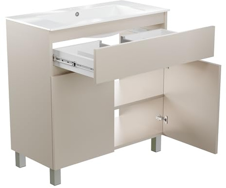paplinskimoebel – Mobile lavabo Ariza TOP, sospeso o indipendente, largo 80 cm, senza lavabo, con cassetto, per lavabo da appoggio - Cashmere, Beige opaco
