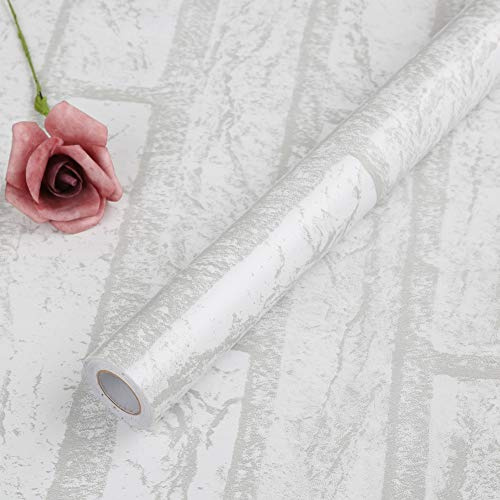 FENTIS Papel Pintado de Ladrillo Blanco Vintage Papel Pintado Autoadhesivo Para Cocina Decorativa Pelar y Pegar Fondo de Pantalla Rollo de Pegatinas de Pared Para Dormitorio Sala Decoración 44x1000cm