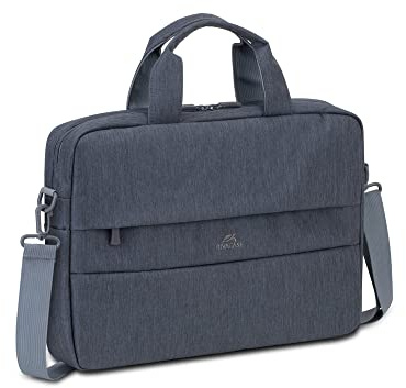 Rivacase Högkvalitativ laptopväska för bärbar dator upp till 14 tum – laptopväska, axelväska, med axelrem (37 cm)/mörkgrå, Mörkgrå, Innen 352x251x35mm / Außen 370x270x60mm