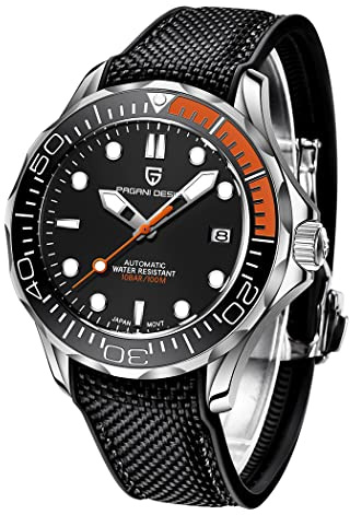 RollsTimi Orologio Meccanico da Uomo - Lancetta delle Ore, Sub in Acciaio Luminoso, Movimento Giapponese, Vetro Zaffiro, Calendario, Display Fashion Business NH35 1667