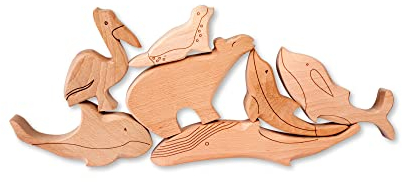 Kidodido Meerestier Tierfiguren Holzspielzeug | Meerestier Holztiere Spielset | Zootiere aus Holz | Geschnitztes Holz Montessori Tierspielzeug | 7 teiliges Spielzeugtier Set aus Holz