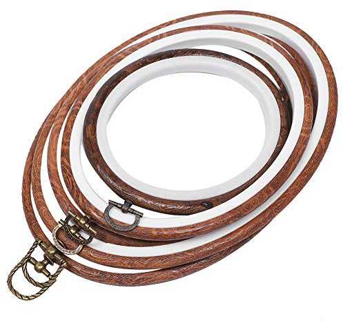 5 Piezas de Punto de Cruz Marco Aro - 3 Tamaños Bastidores de Madera Conjunto Oval y Círculo para Bordado a Mano, Manualidades y Costura